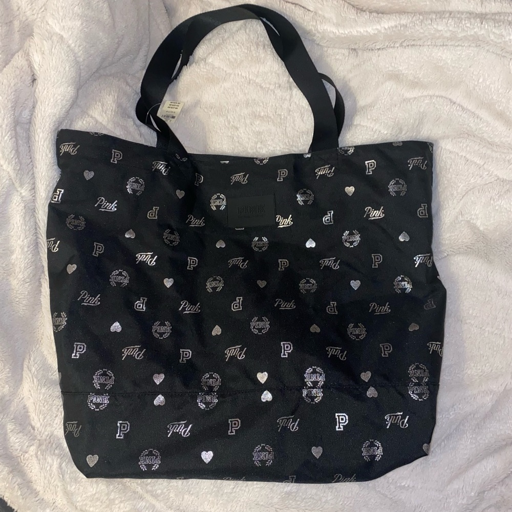 Victoria’s secret pink black pattern tote bag!!